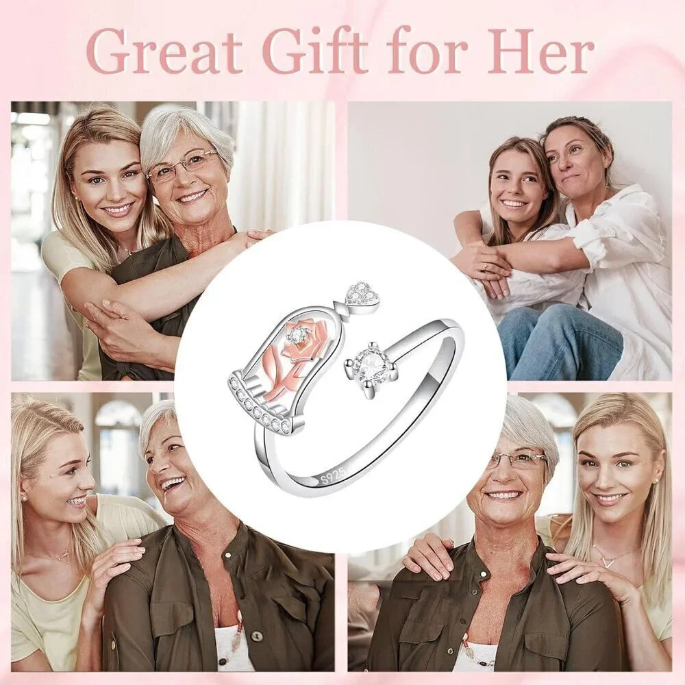 Women 925 Sterling Silver Adjustable Rose Rings Jewelry Gifts - Picture 6 of 6